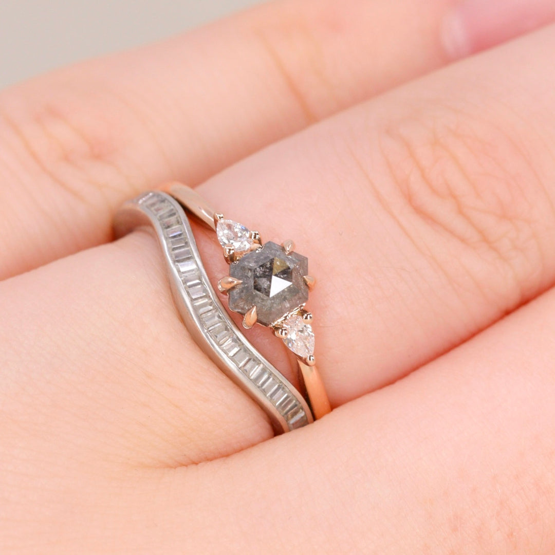 Unique salt and pepper diamond and lab grown diamond engagement ring rose gold