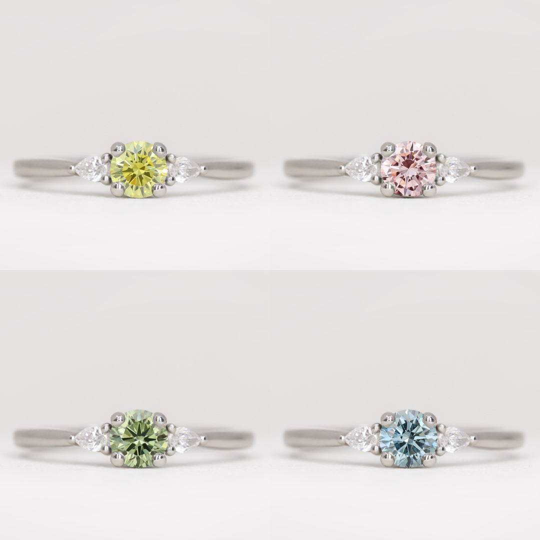 Elspeth - Round Brilliant Cut Coloured Lab Grown Diamond Trilogy Engagement Ring