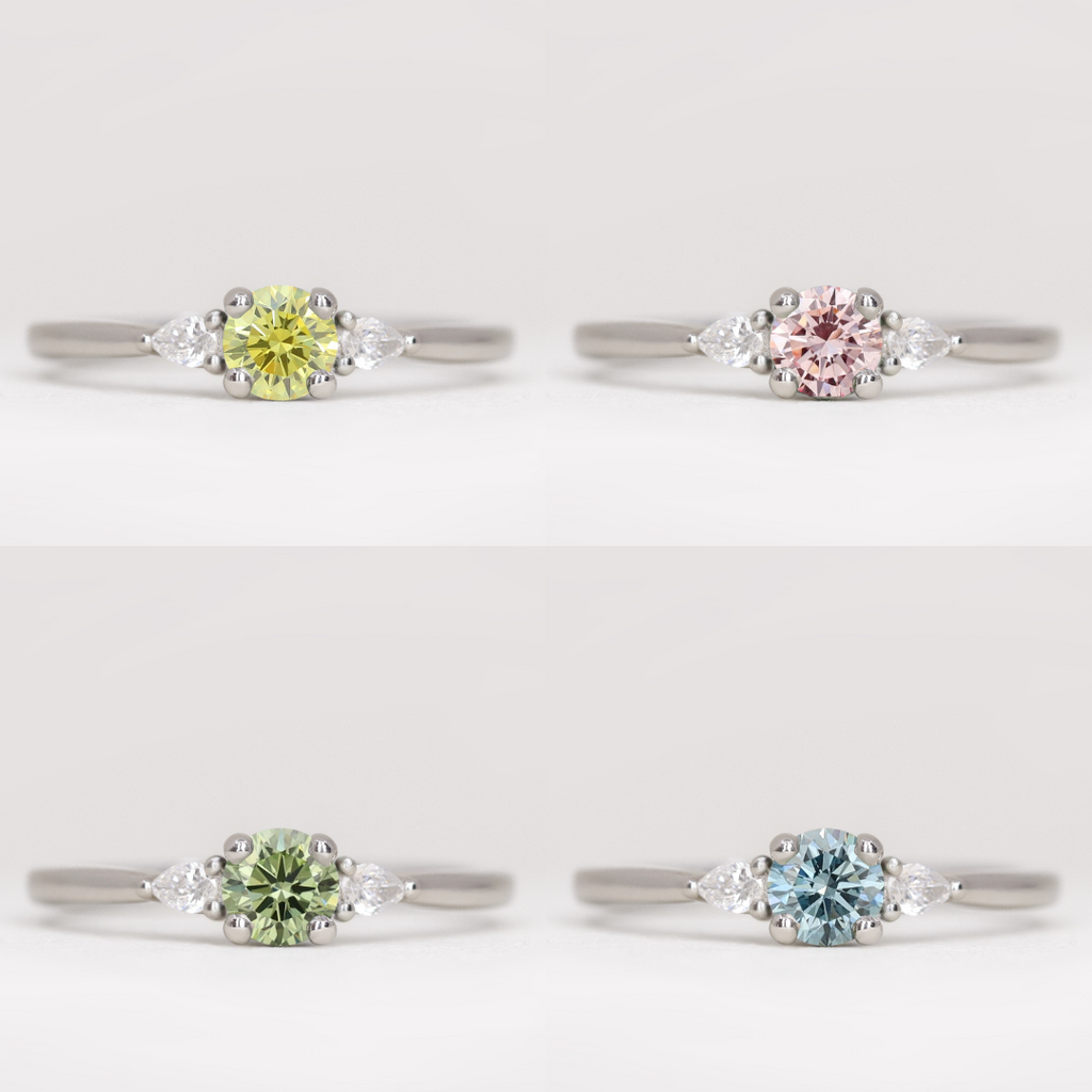 Elspeth - Round Brilliant Cut Coloured Lab Grown Diamond Trilogy Engagement Ring