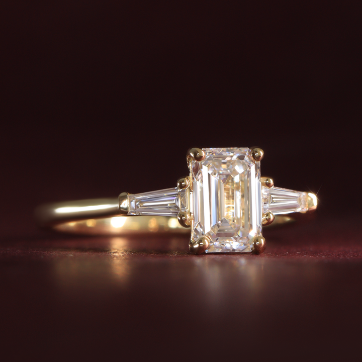 Harper - Emerald Cut Lab Grown Diamond and Tapered Baguette Diamond Trilogy Engagement Ring - Ready-to-Wear Engagement Rings - Ready-to-Ship