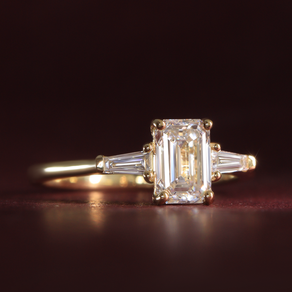 Harper - Emerald Cut Lab Grown Diamond Art Deco Trilogy Engagement Ring Engagement Rings - Made-to-Order