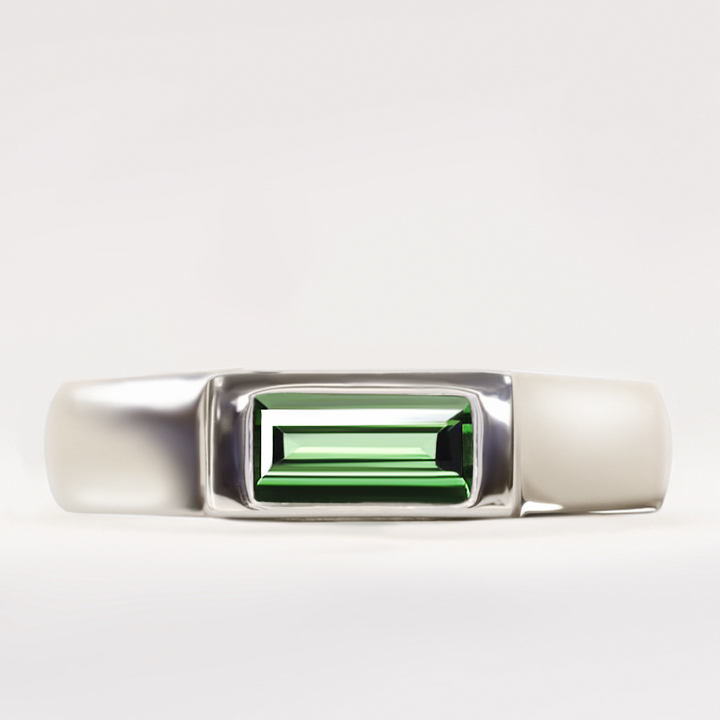 Emerson - Baguette Cut Green Tourmaline East to West Solitaire Unisex Engagement Ring