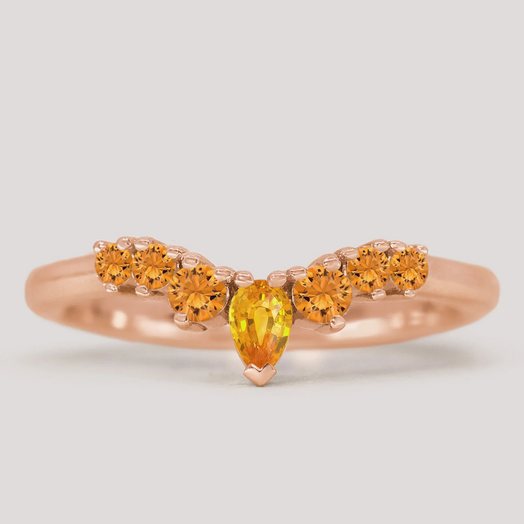 Emma - Orange Sapphire Tiara Wedding Ring - Made-To-Order Wedding Rings - Made-to-Order