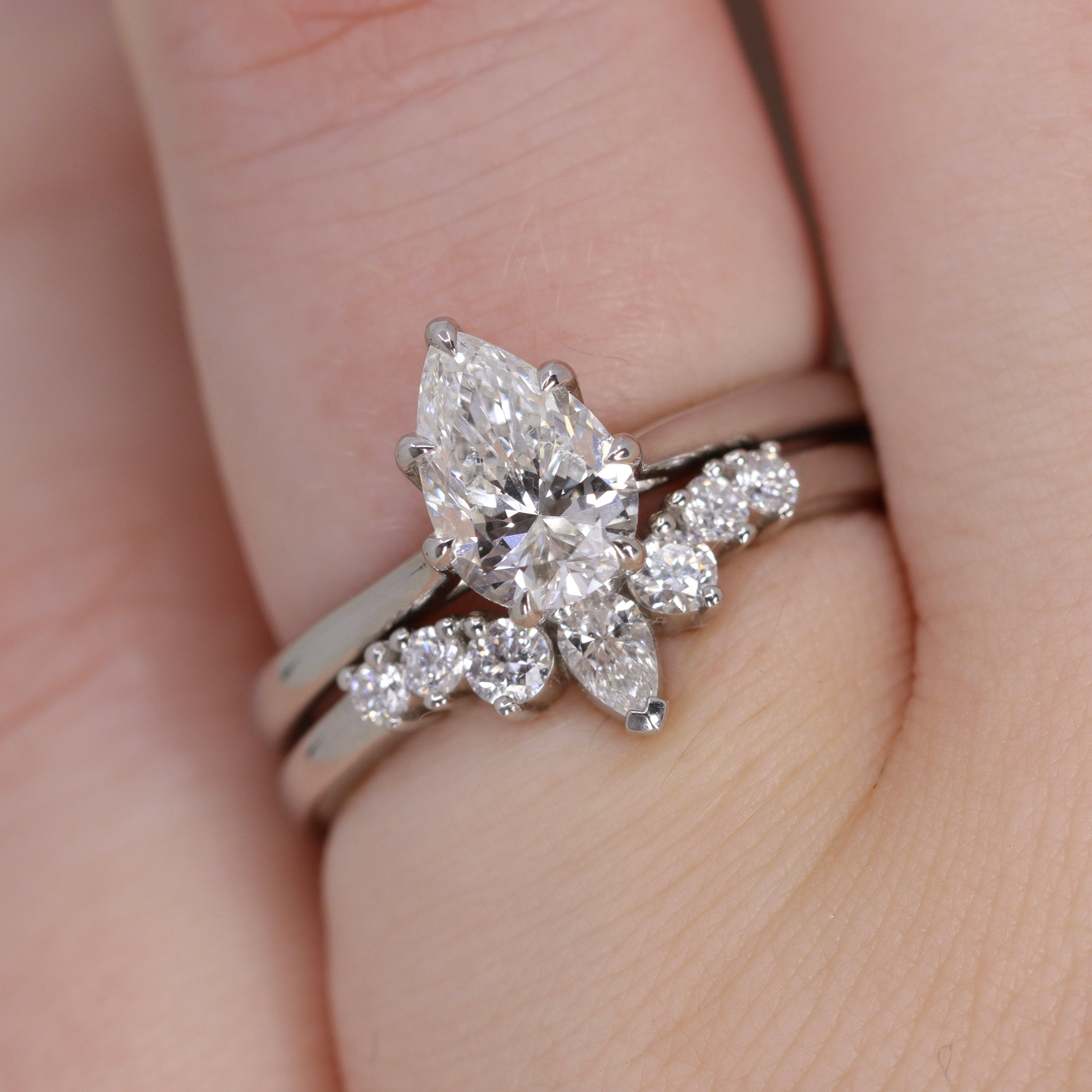 Emma - Pear And Round Diamond Tiara Wedding Ring - Made-to-Order