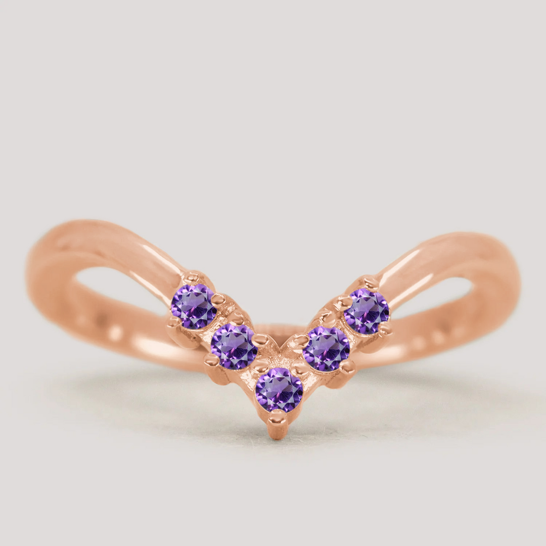 Enid - Amethyst Wishbone Wedding Ring - Made-to-Order Wedding Rings - Made-to-Order