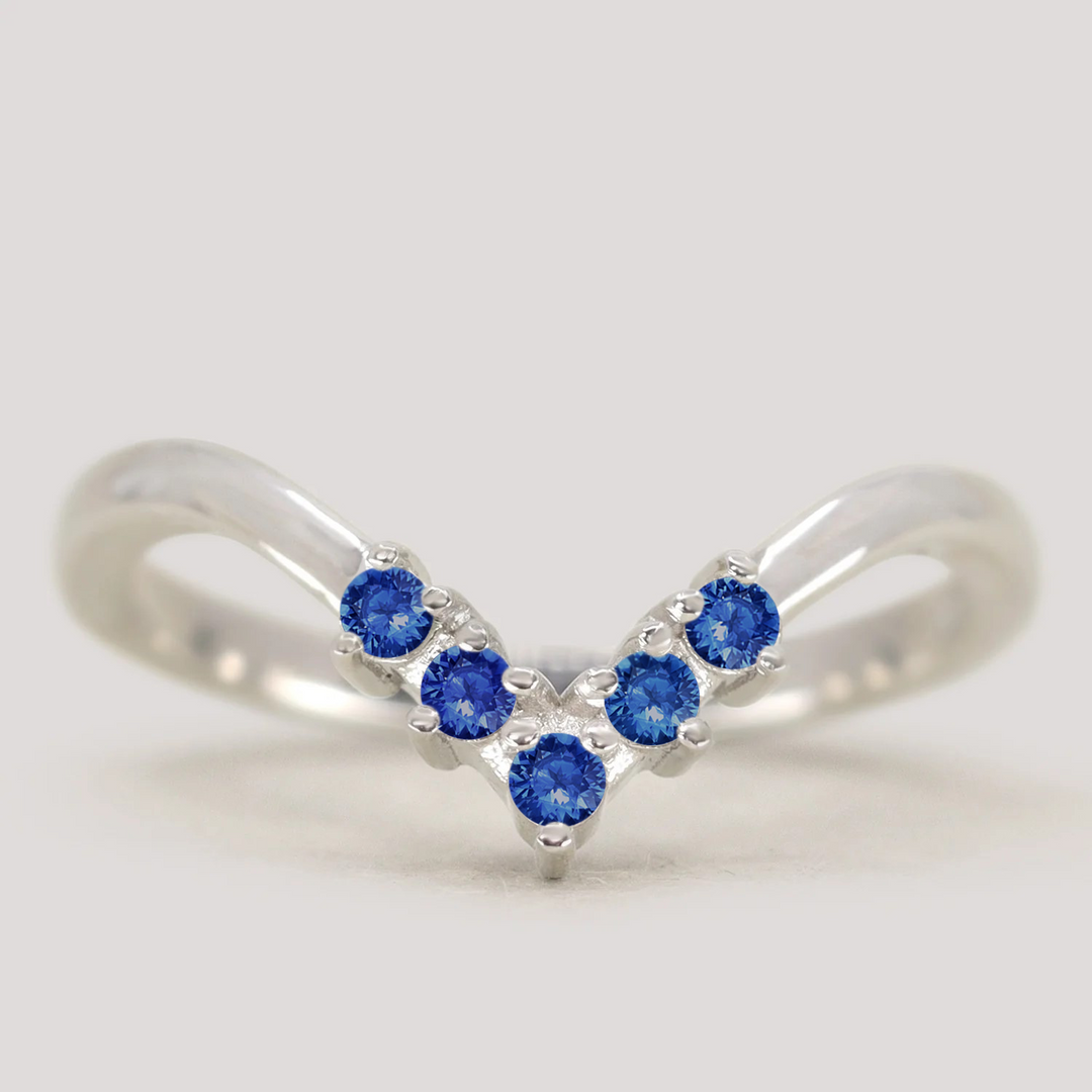 Enid - Blue Sapphire Wishbone Wedding Ring - Made-to-Order Wedding Rings - Made-to-Order