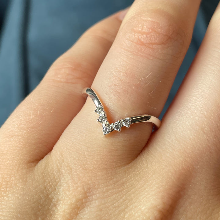 Enid - Diamond Set Deep Wishbone Wedding Ring - Made-to-Order
