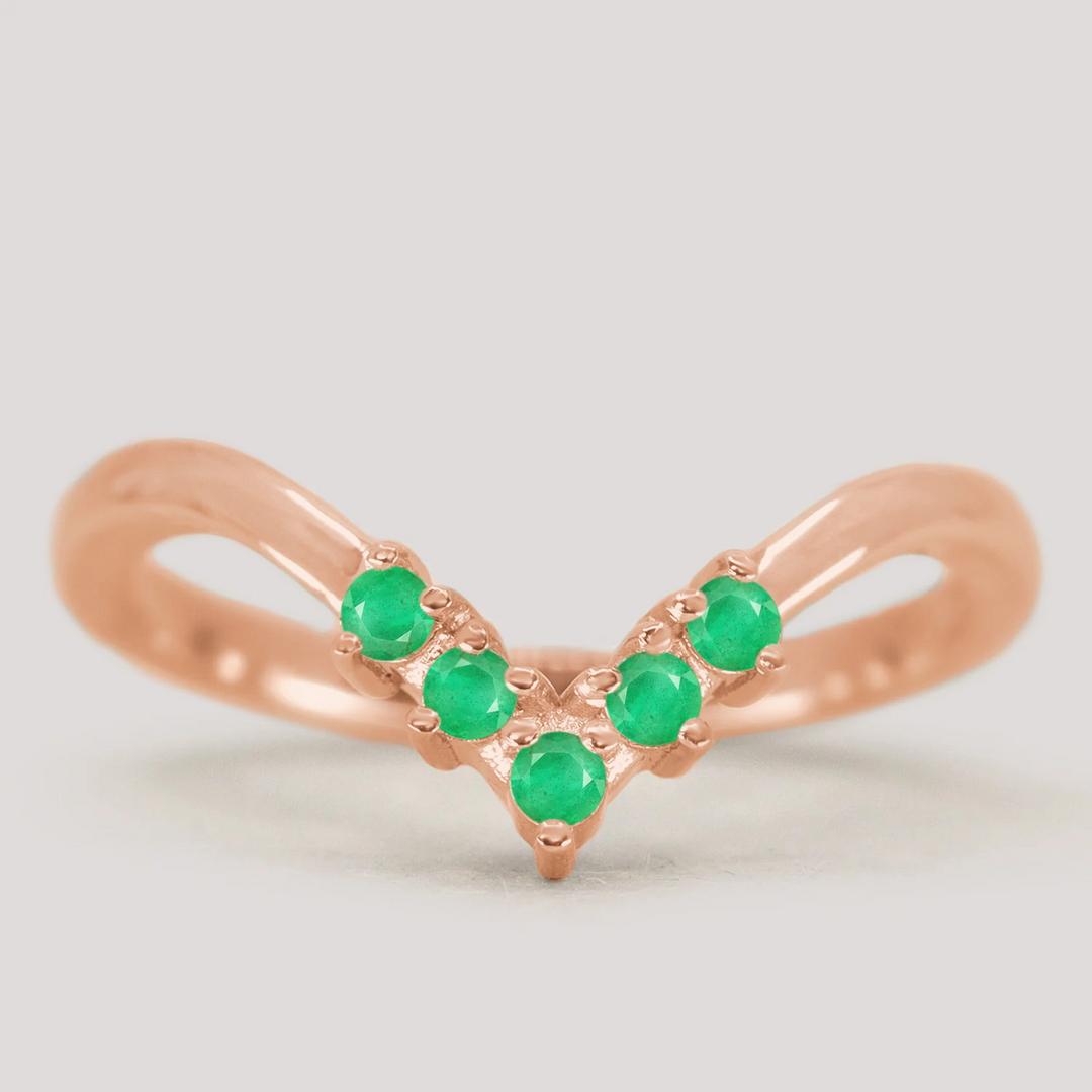 Enid - Emerald Wishbone Wedding Ring - Made-to-Order Wedding Rings - Made-to-Order