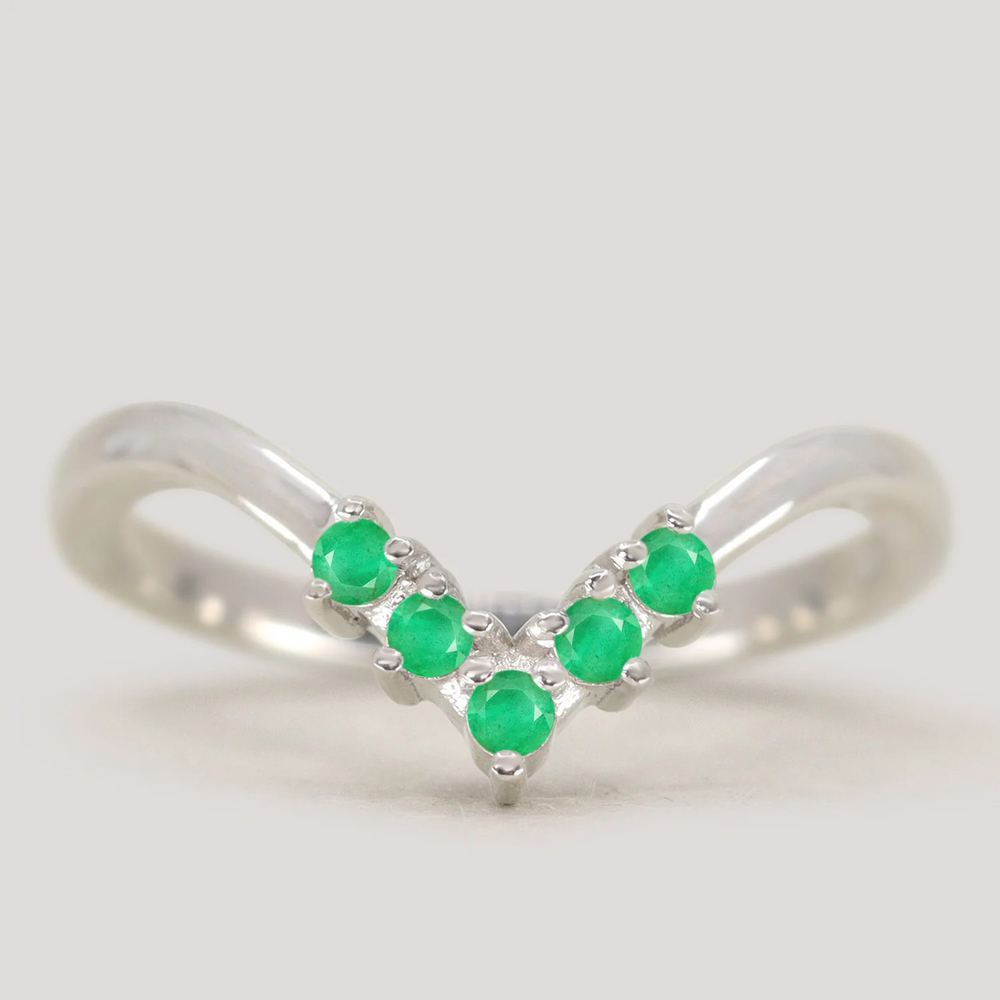Enid - Emerald Wishbone Wedding Ring - Made-to-Order Wedding Rings - Made-to-Order