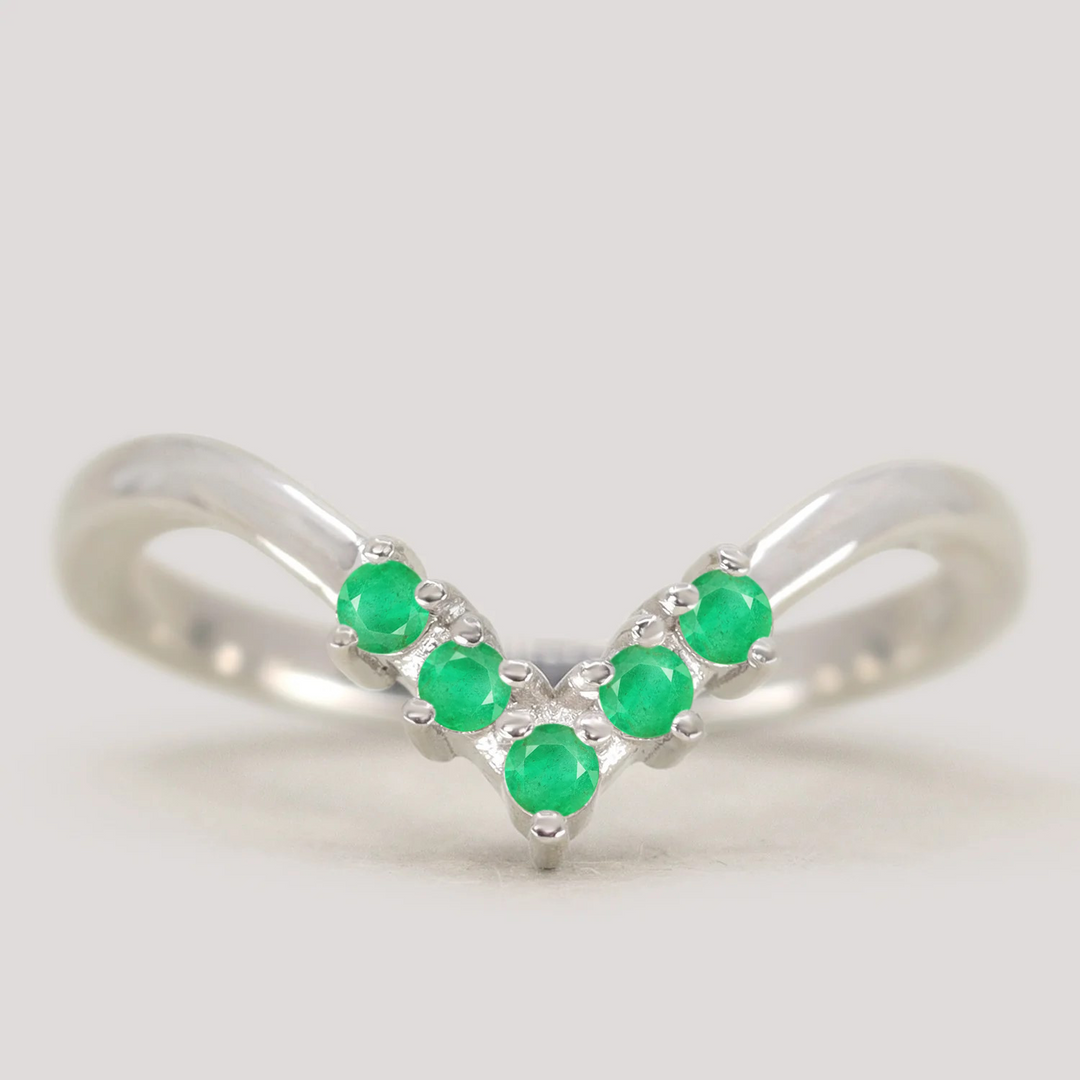 Enid - Emerald Wishbone Wedding Ring - Made-to-Order Wedding Rings - Made-to-Order