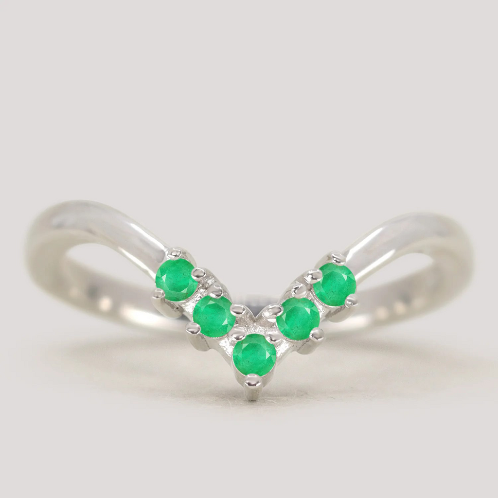 Enid - Emerald Wishbone Wedding Ring - Made-to-Order Wedding Rings - Made-to-Order