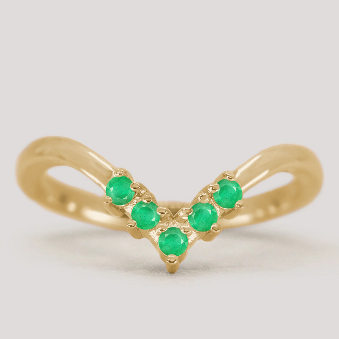 Enid - Emerald Wishbone Wedding Ring - Made-to-Order Wedding Rings - Made-to-Order