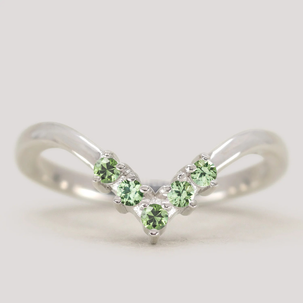 Enid - Green Sapphire Wishbone Wedding Ring - Made-to-Order Wedding Rings - Made-to-Order