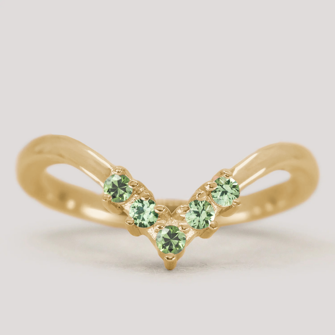Enid - Green Sapphire Wishbone Wedding Ring - Made-to-Order Wedding Rings - Made-to-Order