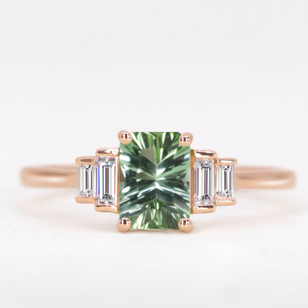 Erin - Optix Cut Green Tourmaline and Diamond Art Deco Made-to-Order Engagement Ring Engagement Rings - Made-to-Order