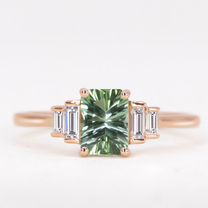 Erin - Optix Cut Green Tourmaline and Diamond Art Deco Made-to-Order Engagement Ring Engagement Rings - Made-to-Order