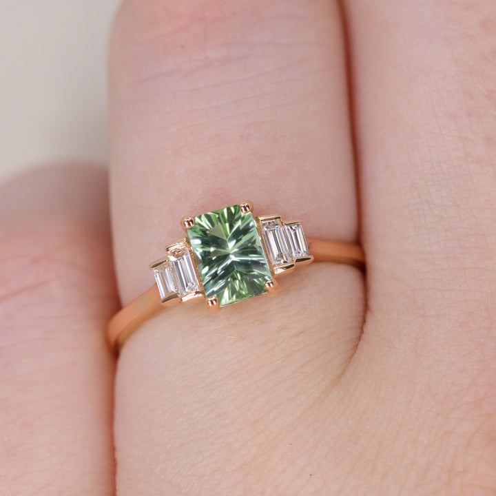 Erin - Optix Cut Green Tourmaline and Diamond Art Deco Made-to-Order Engagement Ring Engagement Rings - Made-to-Order