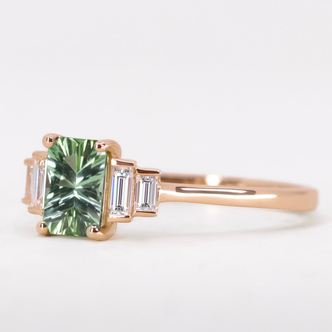 Erin - Optix Cut Green Tourmaline and Diamond Art Deco Made-to-Order Engagement Ring Engagement Rings - Made-to-Order