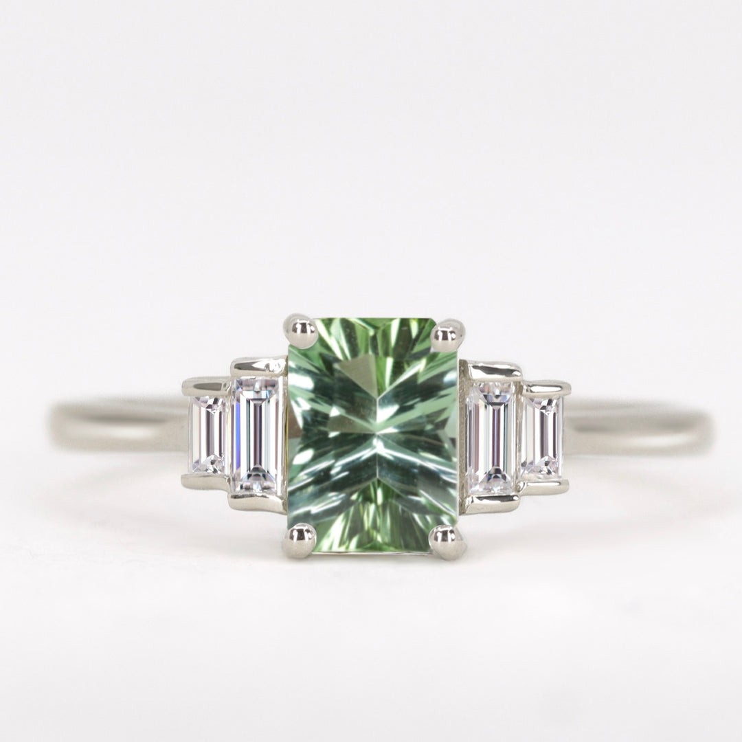 Erin - Optix Cut Green Tourmaline and Diamond Art Deco Made-to-Order Engagement Ring Engagement Rings - Made-to-Order
