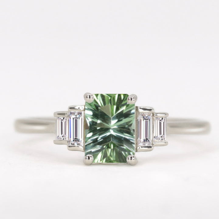 Erin - Optix Cut Green Tourmaline and Diamond Art Deco Made-to-Order Engagement Ring Engagement Rings - Made-to-Order