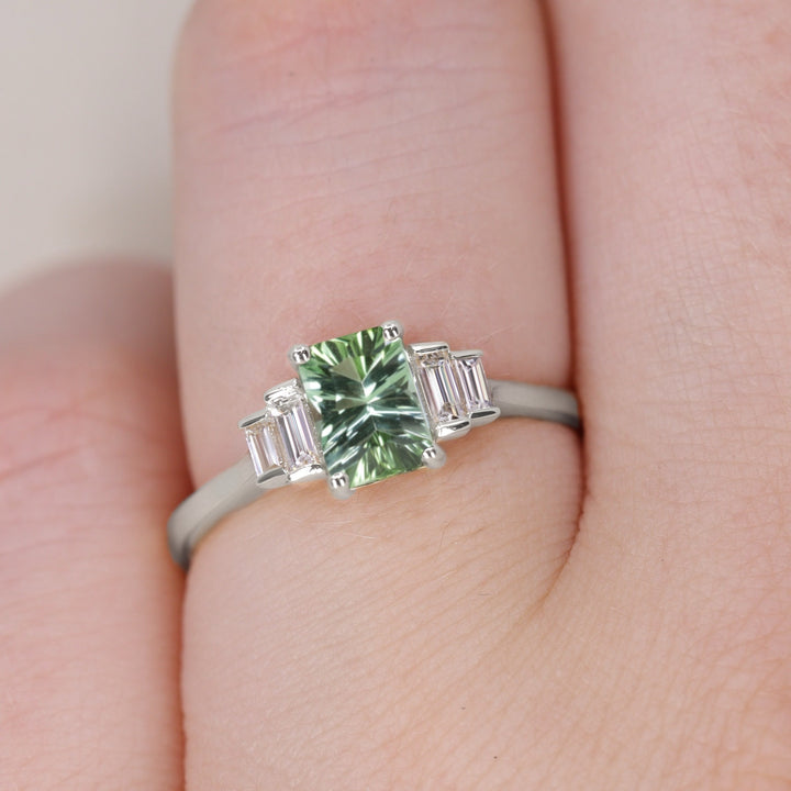 Erin - Optix Cut Green Tourmaline and Diamond Art Deco Made-to-Order Engagement Ring Engagement Rings - Made-to-Order