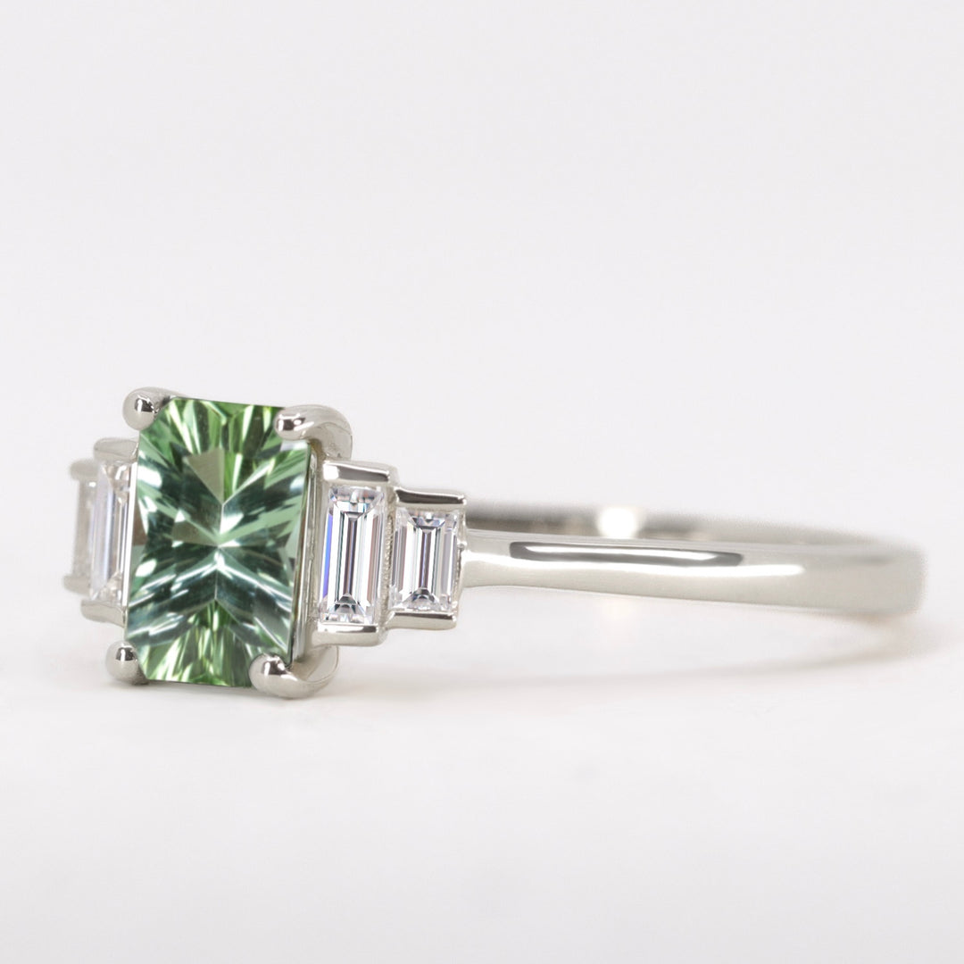 Erin - Optix Cut Green Tourmaline and Diamond Art Deco Made-to-Order Engagement Ring Engagement Rings - Made-to-Order
