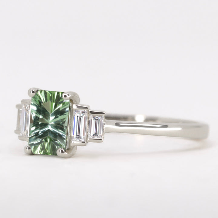 Erin - Optix Cut Green Tourmaline and Diamond Art Deco Made-to-Order Engagement Ring Engagement Rings - Made-to-Order