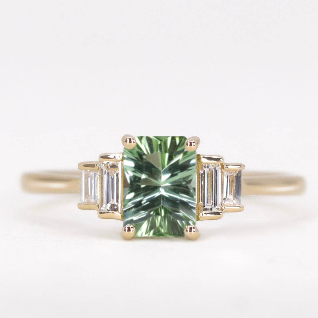 Erin - Optix Cut Green Tourmaline and Diamond Art Deco Made-to-Order Engagement Ring Engagement Rings - Made-to-Order