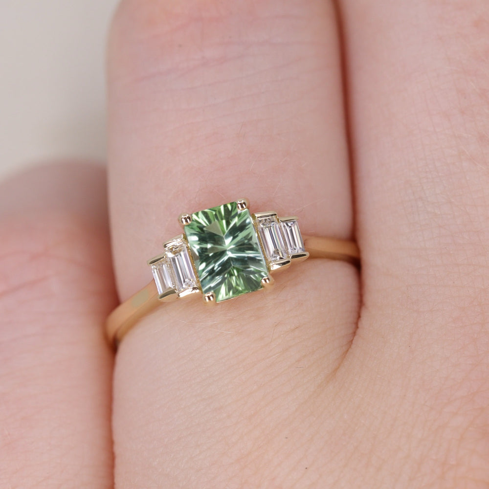 Erin - Optix Cut Green Tourmaline and Diamond Art Deco Made-to-Order Engagement Ring Engagement Rings - Made-to-Order