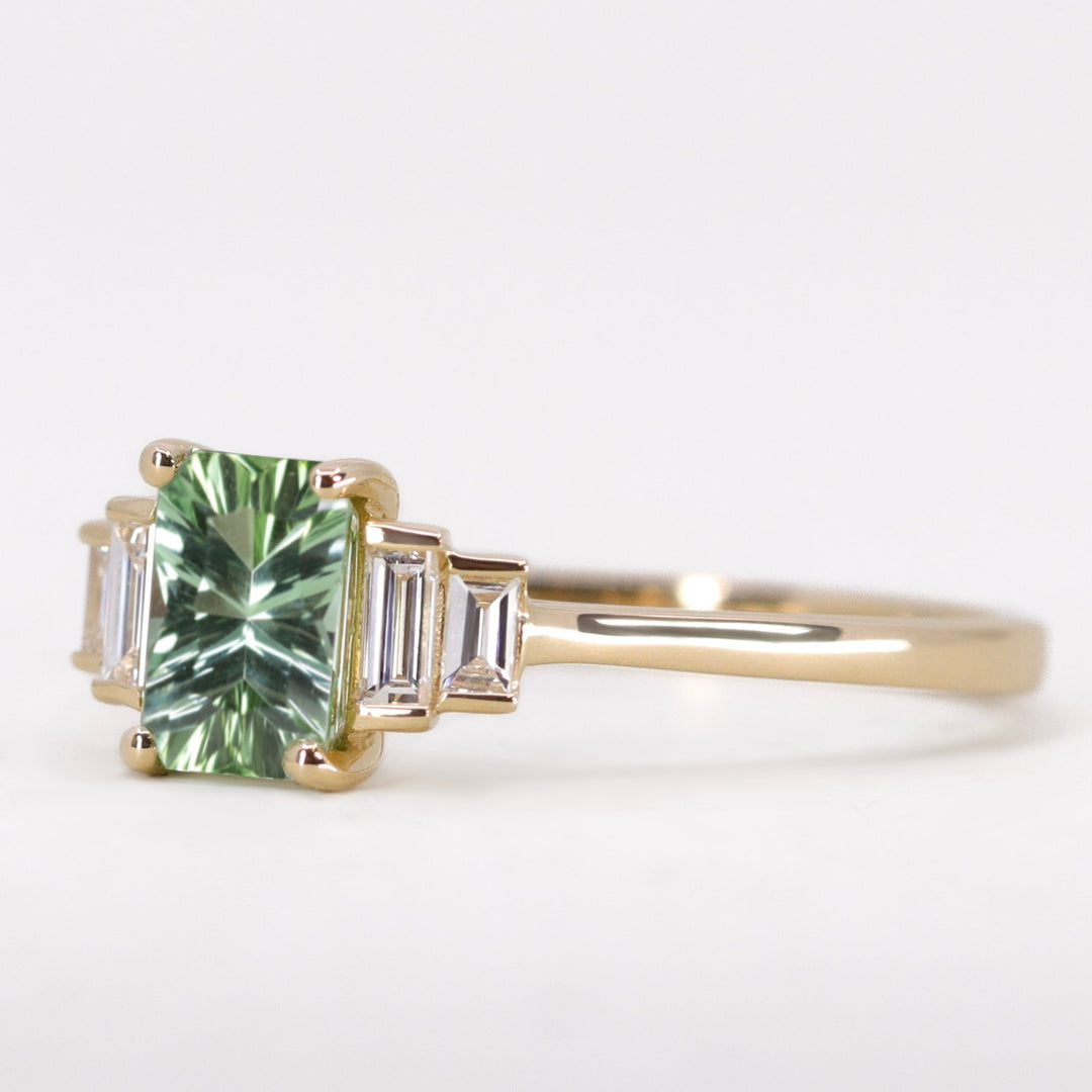 Erin - Optix Cut Green Tourmaline and Diamond Art Deco Made-to-Order Engagement Ring Engagement Rings - Made-to-Order