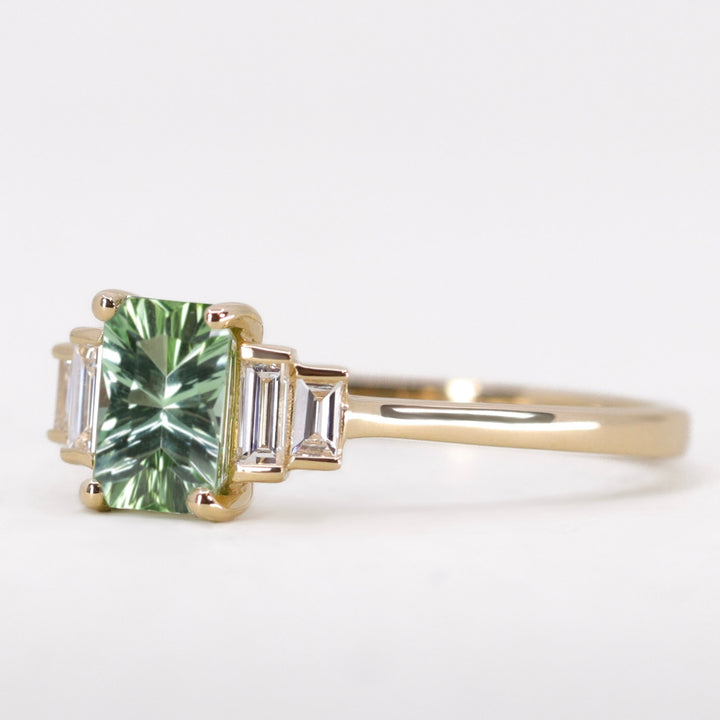 Erin - Optix Cut Green Tourmaline and Diamond Art Deco Made-to-Order Engagement Ring Engagement Rings - Made-to-Order