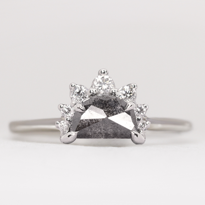 Estelle - Half Moon Salt & Pepper Diamond Half Halo Engagement Ring