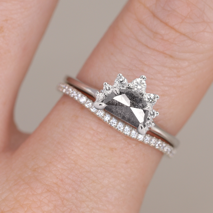 Estelle - Half Moon Salt & Pepper Diamond Half Halo Engagement Ring