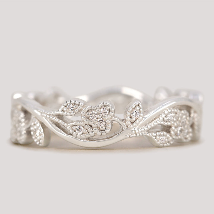 Eveline - Floral Diamond Set Vine Vintage Style Wedding Ring - Made-to-Order