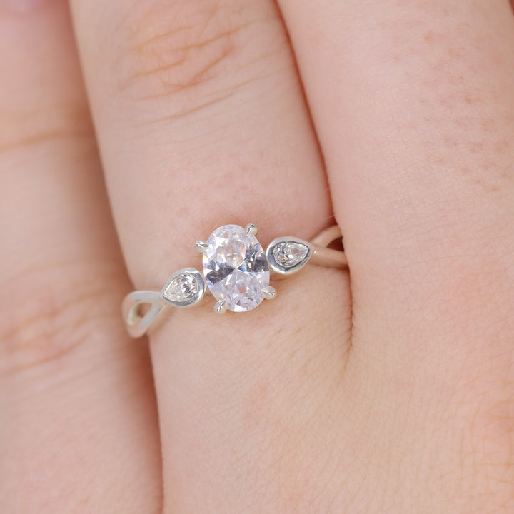Evangeline - Oval Cut Lab Grown Diamond Trilogy Engagement Ring Engagement Rings - Made-to-Order