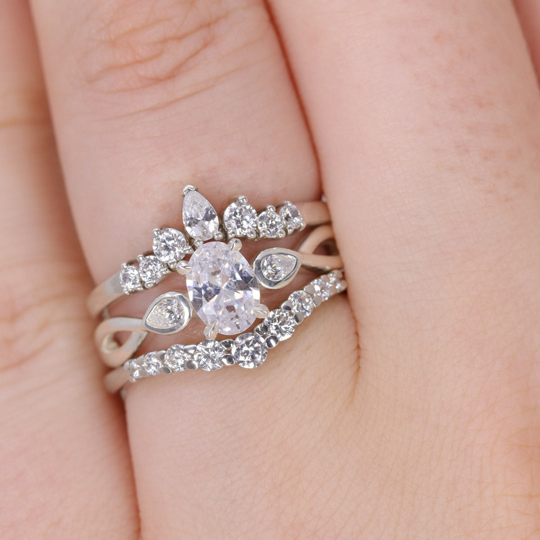 Evangeline - Oval Cut Lab Grown Diamond Trilogy Engagement Ring Engagement Rings - Made-to-Order