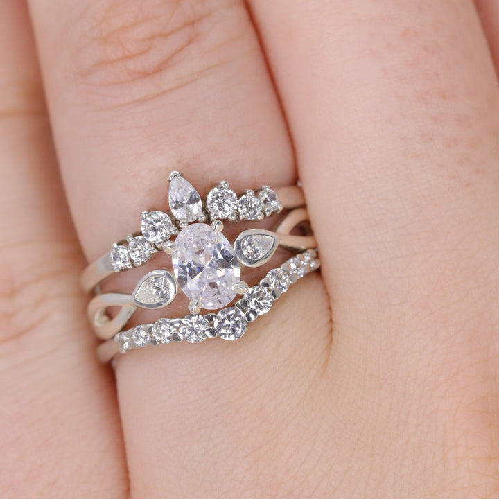 Evangeline - Oval Cut Lab Grown Diamond Trilogy Engagement Ring Engagement Rings - Made-to-Order