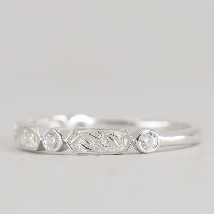 Fern - Floral Motif Diamond Set Vine/Leaf Patterned Wedding Ring - Made-to-Order