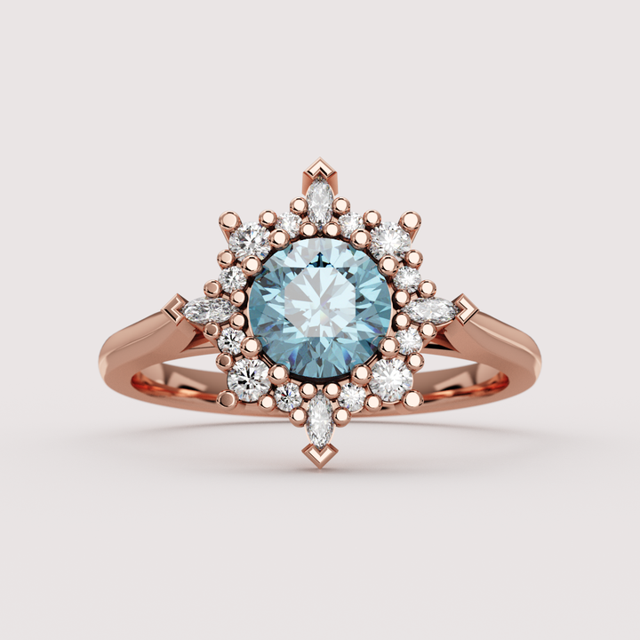 Fleur - Round Blue Lab Grown Diamond Fancy Ballerina Halo Made-to-Order Engagement Ring Engagement Rings - Made-to-Order