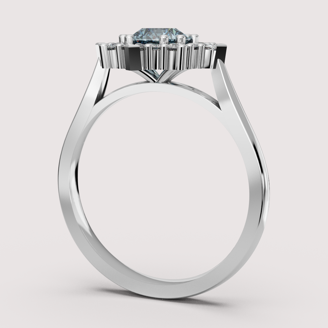 Fleur - Round Blue Lab Grown Diamond Fancy Ballerina Halo Made-to-Order Engagement Ring Engagement Rings - Made-to-Order