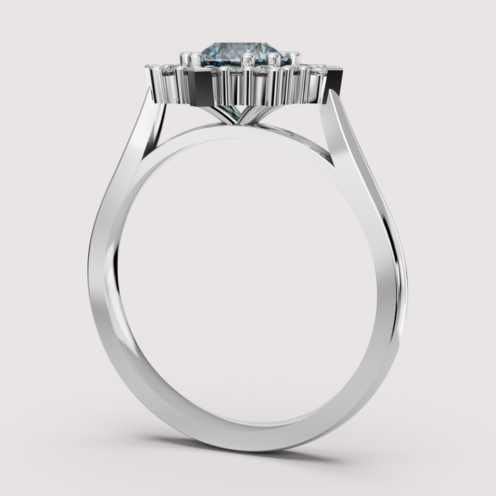 Fleur - Round Blue Lab Grown Diamond Fancy Ballerina Halo Made-to-Order Engagement Ring Engagement Rings - Made-to-Order
