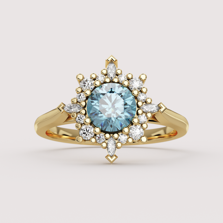 Fleur - Round Blue Lab Grown Diamond Fancy Ballerina Halo Made-to-Order Engagement Ring Engagement Rings - Made-to-Order