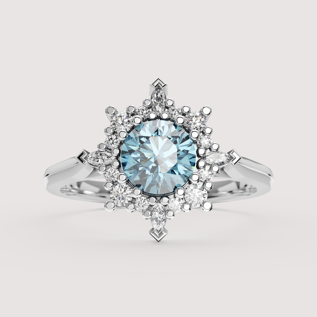 Fleur - Round Blue Lab Grown Diamond Fancy Ballerina Halo Made-to-Order Engagement Ring Engagement Rings - Made-to-Order