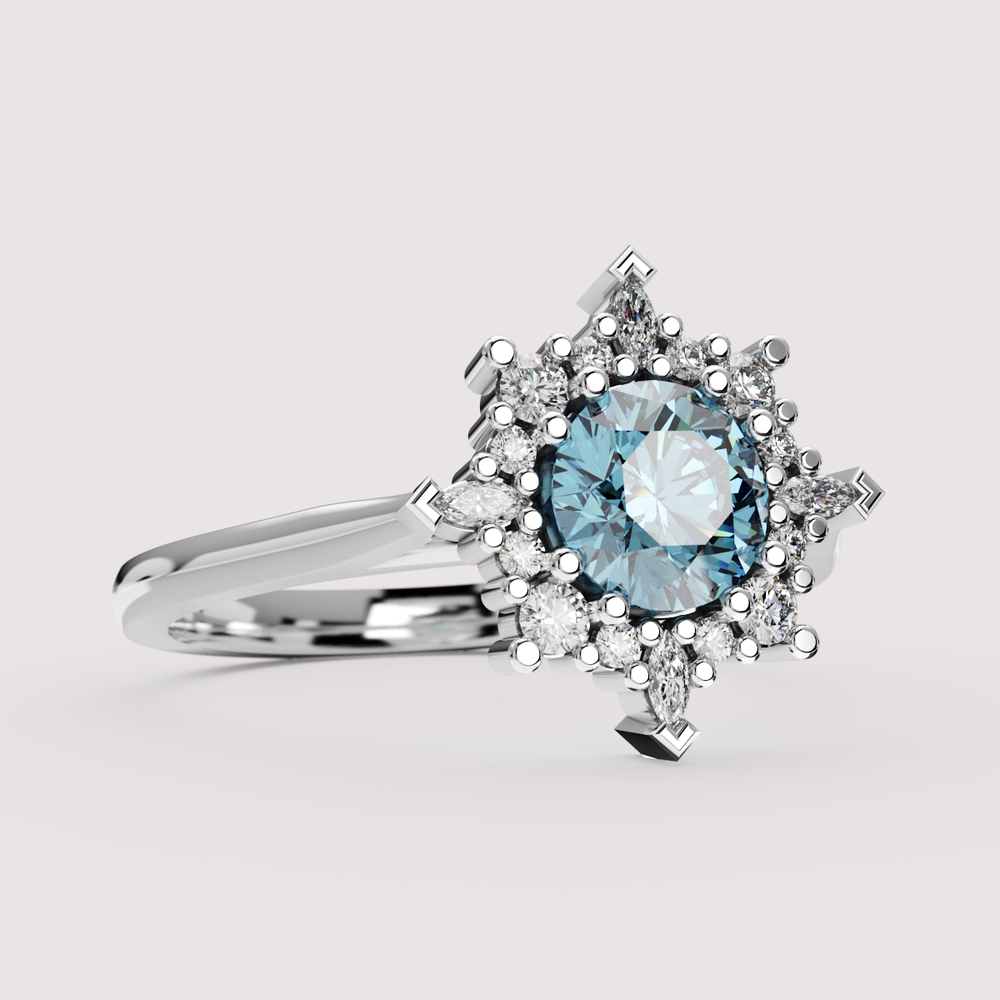 Fleur - Round Blue Lab Grown Diamond Fancy Ballerina Halo Made-to-Order Engagement Ring Engagement Rings - Made-to-Order