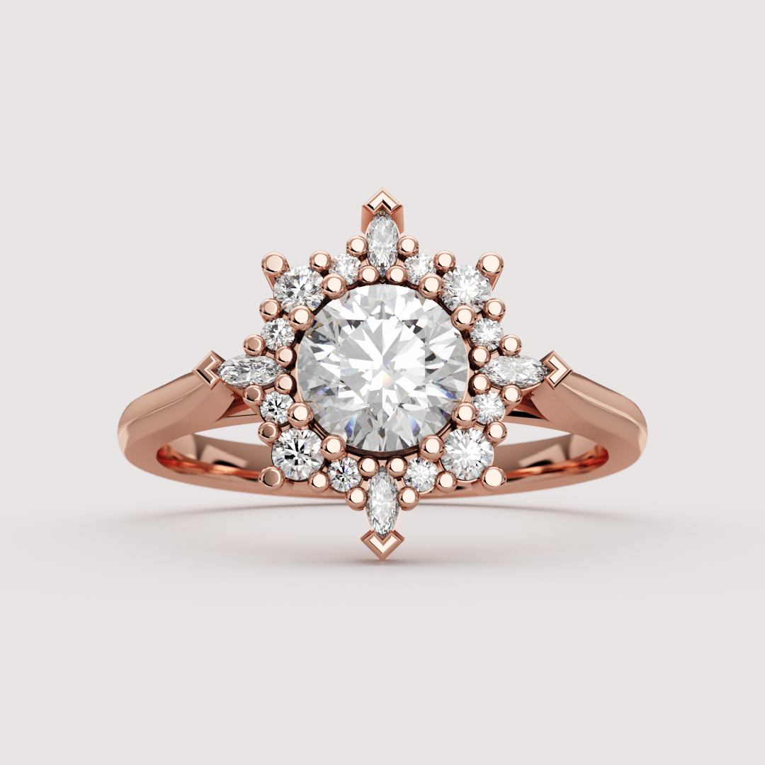 Fleur - Round Lab Grown Diamond Fancy Ballerina Halo Made-to-Order Engagement Ring Engagement Rings - Made-to-Order