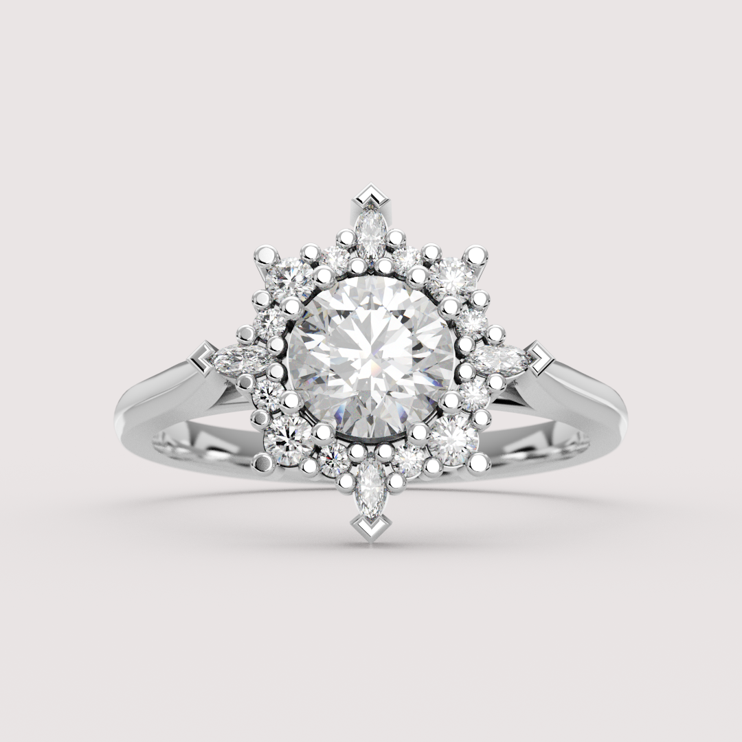 Fleur - Round Lab Grown Diamond Fancy Ballerina Halo Made-to-Order Engagement Ring Engagement Rings - Made-to-Order