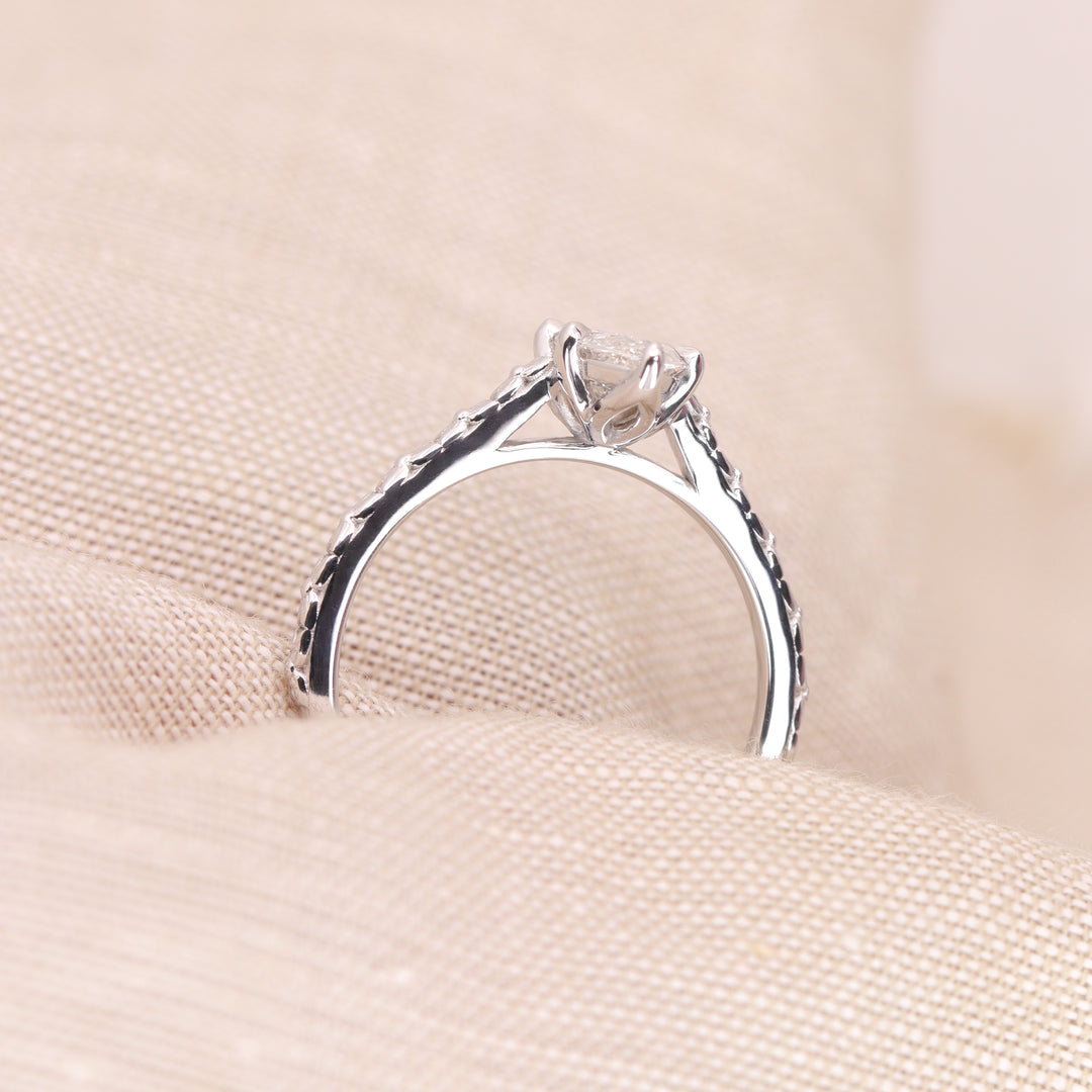 Flora - Marquise Cut Lab Grown Diamond Tulip Basket Solitaire Patterned Band Nature-Inspired Engagement Ring - Ready-to-Wear Engagement Rings - Ready-to-Ship
