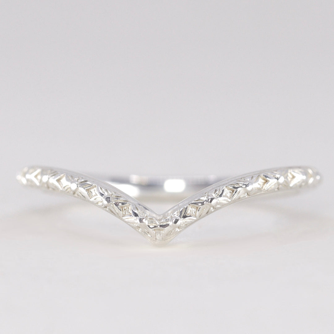 Flora - Floral Pattern Wishbone Wedding Ring - Made-to-Order Wedding Rings - Made-to-Order