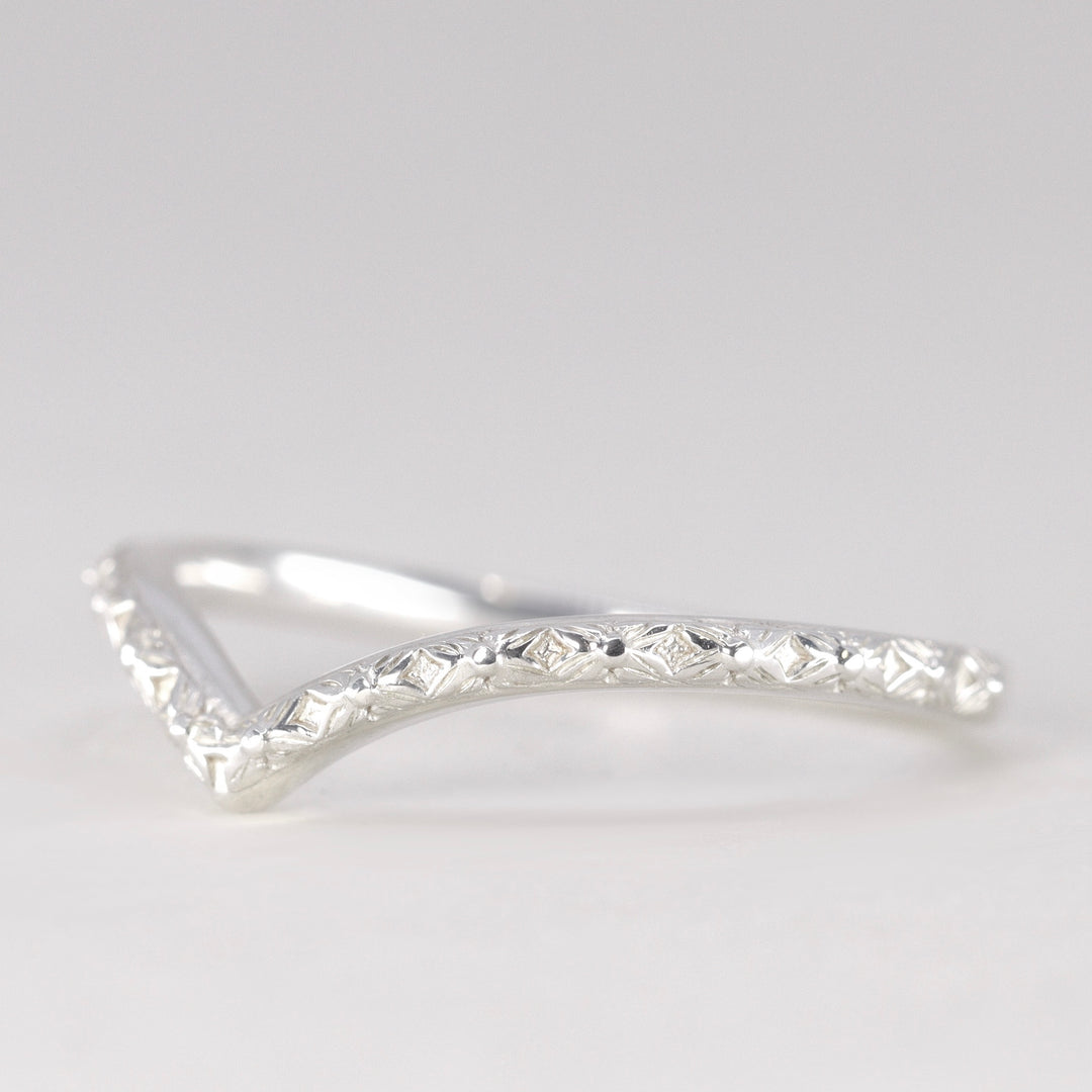Flora - Floral Pattern Wishbone Wedding Ring - Made-to-Order Wedding Rings - Made-to-Order