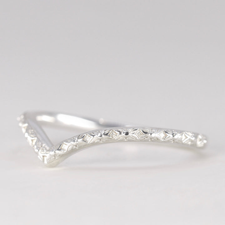 Flora - Floral Pattern Wishbone Wedding Ring - Made-to-Order Wedding Rings - Made-to-Order